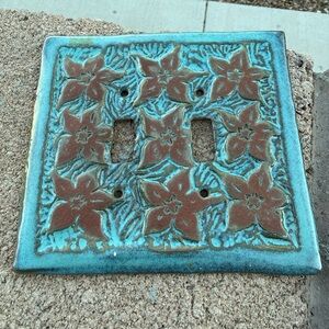 Flower Pottery Double Toggle Light Switch Plate Clayworks Austin TX Turquoise